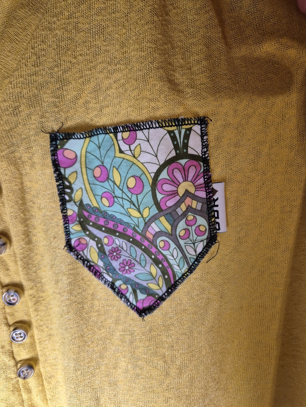 GREEN bean RELOVED Yellow Short Sleeve Tee with Patterned Pocket - Upcycled